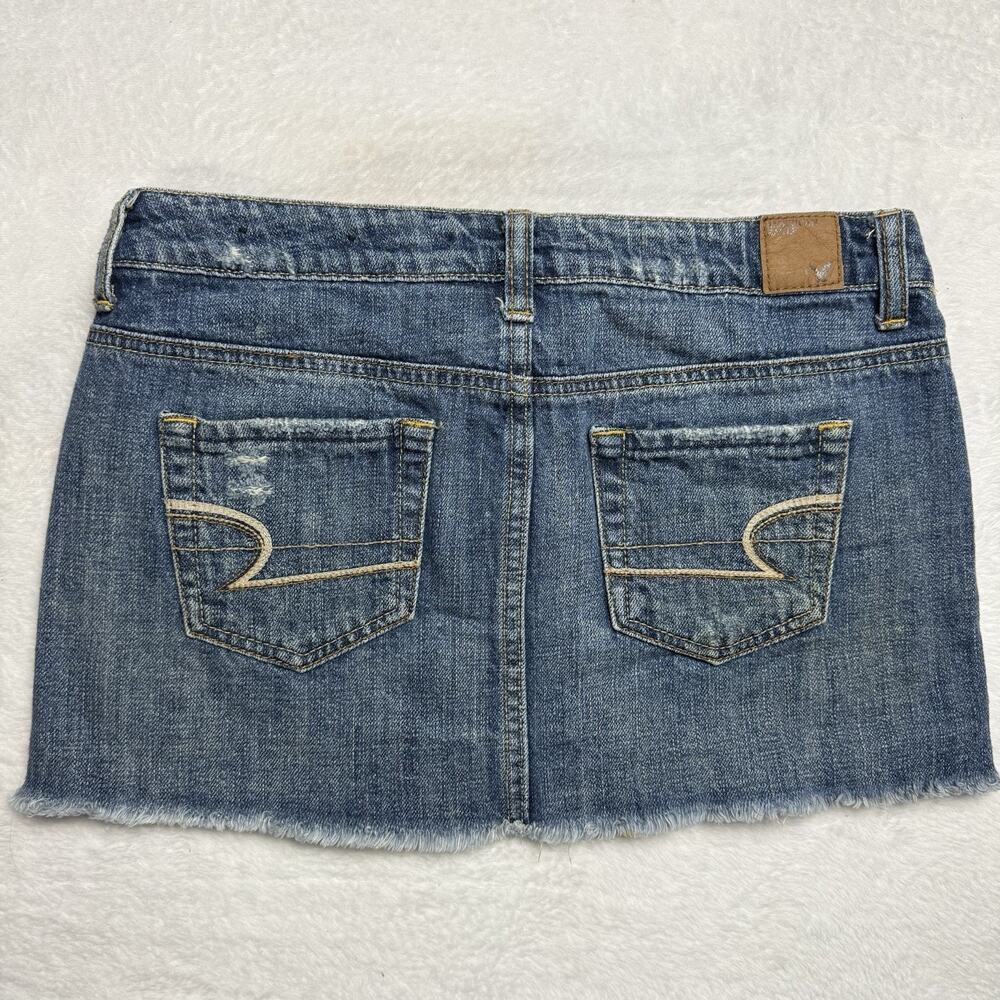 Vtg Y2k American Eagle Micro Mini Jean Denim Skirt XS 00 Raw Hem Distressed - Picture 4 of 4